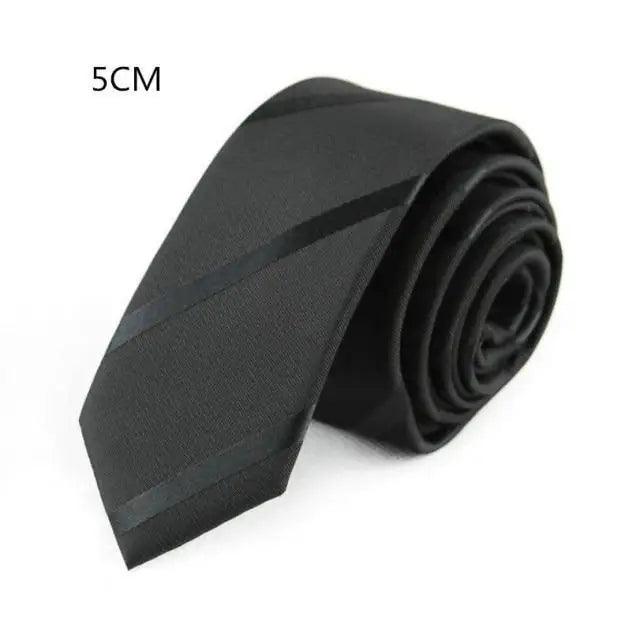 Business Black Skinny Ties Polyester Silk Necktie For Men Washable Formal Office Simple Design Necties Solid Color Skinny Tie Slim Necktie For Men