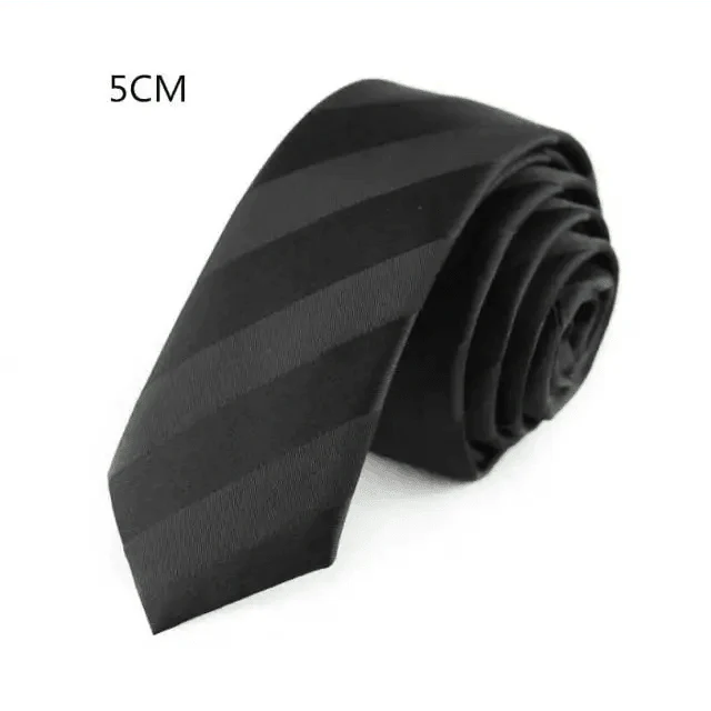 Business Black Skinny Ties Polyester Silk Necktie For Men Washable Formal Office Simple Design Necties Solid Color Skinny Tie Slim Necktie For Men