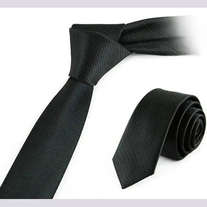 Business Black Skinny Ties Polyester Silk Necktie For Men Washable Formal Office Simple Design Necties Solid Color Skinny Tie Slim Necktie For Men