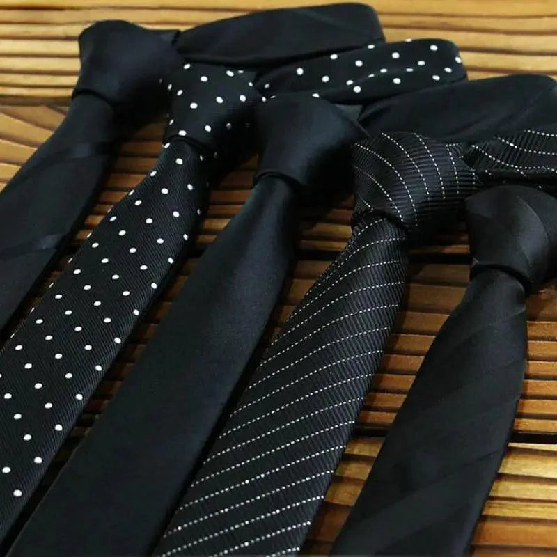 Business Black Skinny Ties Polyester Silk Necktie For Men Washable Formal Office Simple Design Necties Solid Color Skinny Tie Slim Necktie For Men