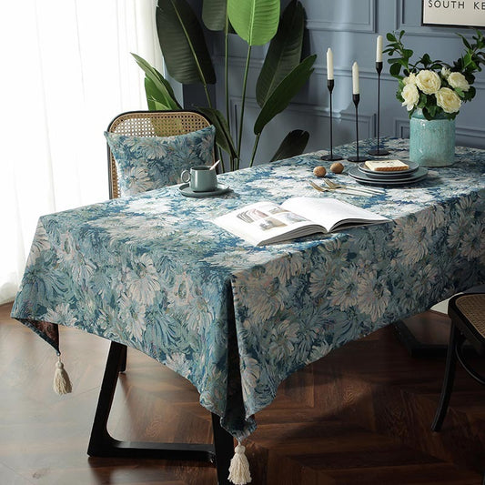 Oil Painting Yarn-dyed Big Flower Table Cloth Cotton Thread