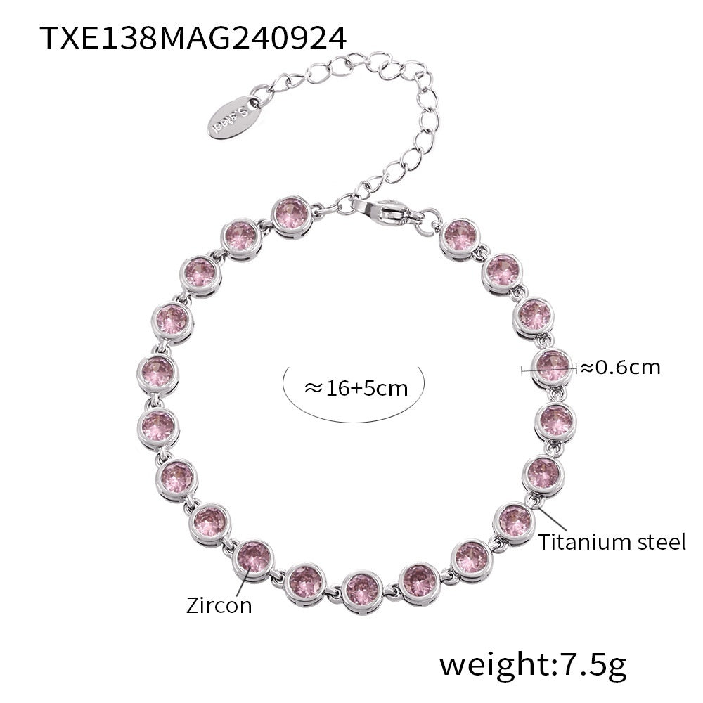 Titanium Steel Zircon Mixed Color Bracelet Vacuum Electroplating Non-fading Necklace