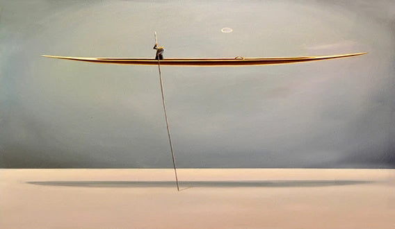 Abstract Golden Sea Boat Canvas Painting