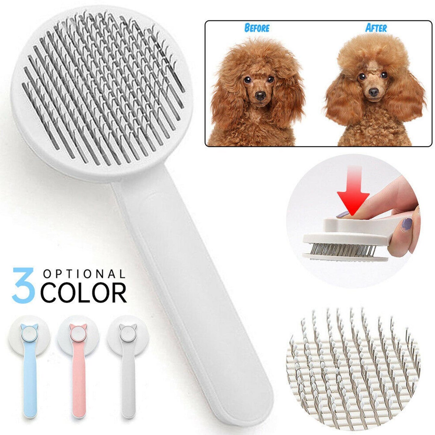 Pet Self Cleaning Cat Brushes, Cat Grooming Brush For Dogs Cats For Long Haired & Short Hair Gently To Remove Loose Undercoat, Mats Tangled