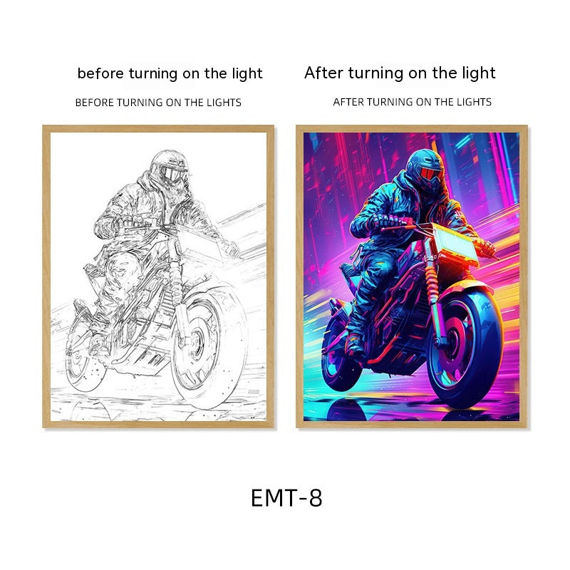 Motorcycle Motor Bike Luminous Paint Bedroom Bedside Hotel Decoration Painting