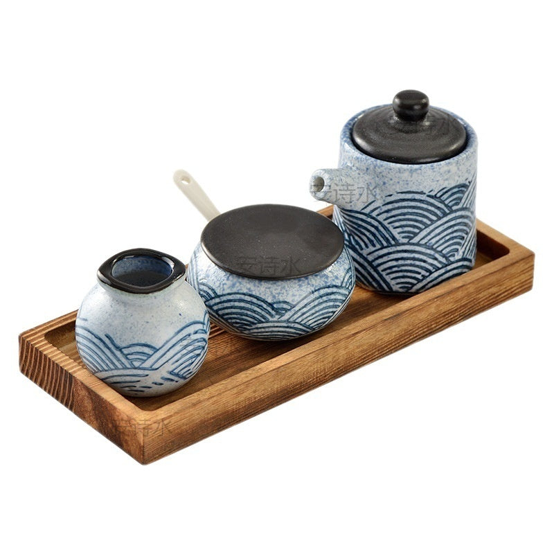 Creative Ceramic Sauce Boat Salt Jar Toothpick Tin