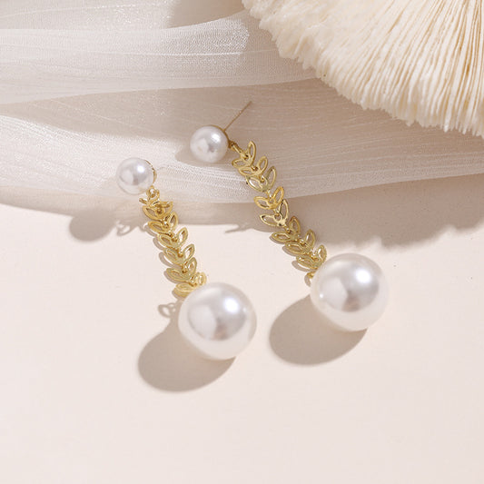 Retro Exaggerated Earrings Cold Wind Temperament Long Pearls