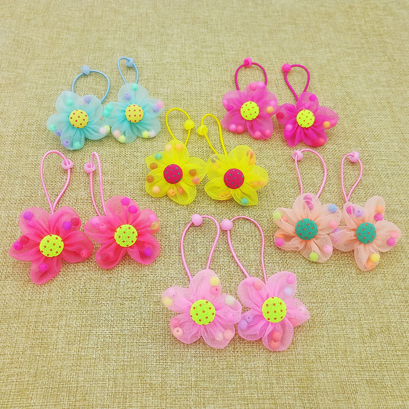 Chiffon Flower Beads Buckle Children's Head Ornaments Rubber Band Hair Ring