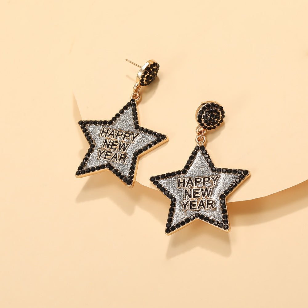 Happy New Year Earring For Women Glitter Rhinestone Star Dangle Earrings Holiday New Year Eve Earrings Festive Party Jewelry Gifts