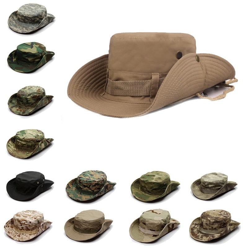 Camouflage Outdoor Bucket Hat Camping Hat Men Foldable Sun Cap Breathable Adjustable Bucket Cap for Men/Women Sports Sun Cap Unisex Fishing Hiking Travel Solid Color Hats