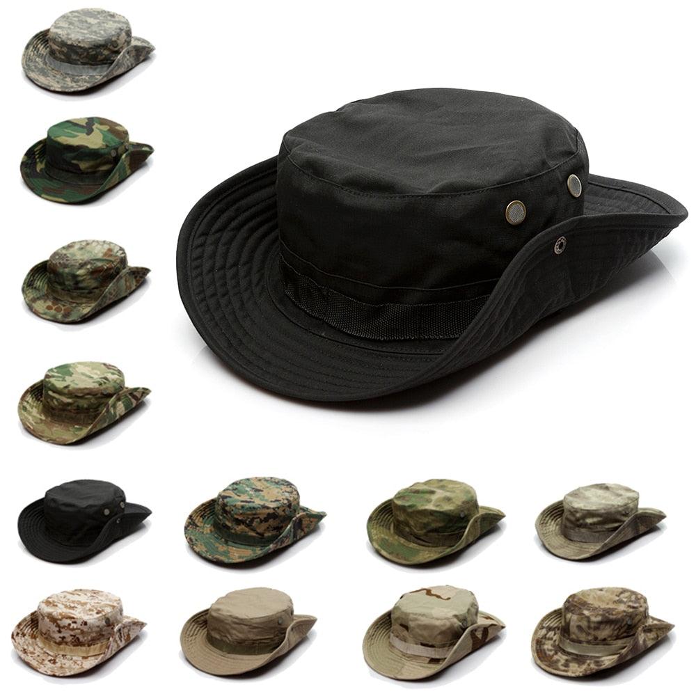 Camouflage Outdoor Bucket Hat Camping Hat Men Foldable Sun Cap Breathable Adjustable Bucket Cap for Men/Women Sports Sun Cap Unisex Fishing Hiking Travel Solid Color Hats