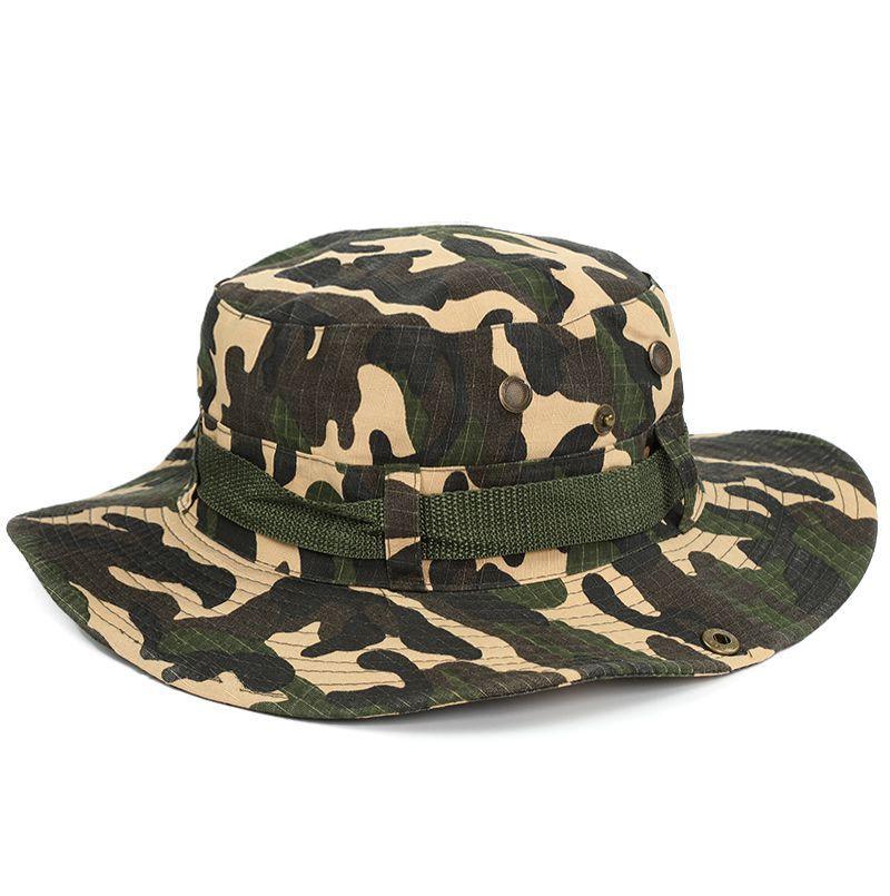 Camouflage Outdoor Bucket Hat Camping Hat Men Foldable Sun Cap Breathable Adjustable Bucket Cap for Men/Women Sports Sun Cap Unisex Fishing Hiking Travel Solid Color Hats
