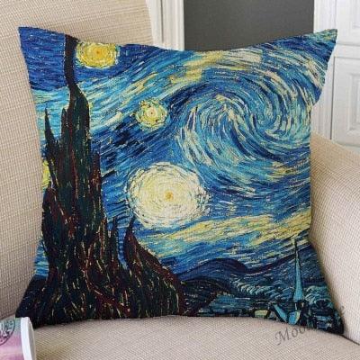 Canvas Throw Pillow Cover Famous Oil Painting Art Self Portrait Sunflower Starry Night Gallery Art Decoration Pillow Case Linen Cushion Cover Canvas Throw Pillow Cover Case for Couch Sofa Home Decoration Famous Picture Print 44x44cm