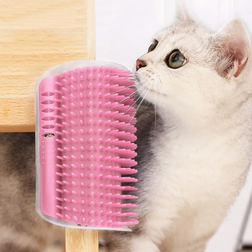 Cat Scratcher Corner Pet Brush Comb Play Cat Toy Plastic Scratch Bristles Arch Massager  Self Groomer with Catnip Pouch Cat Wall Corner Massage Groomer Cat Self Grooming Brush