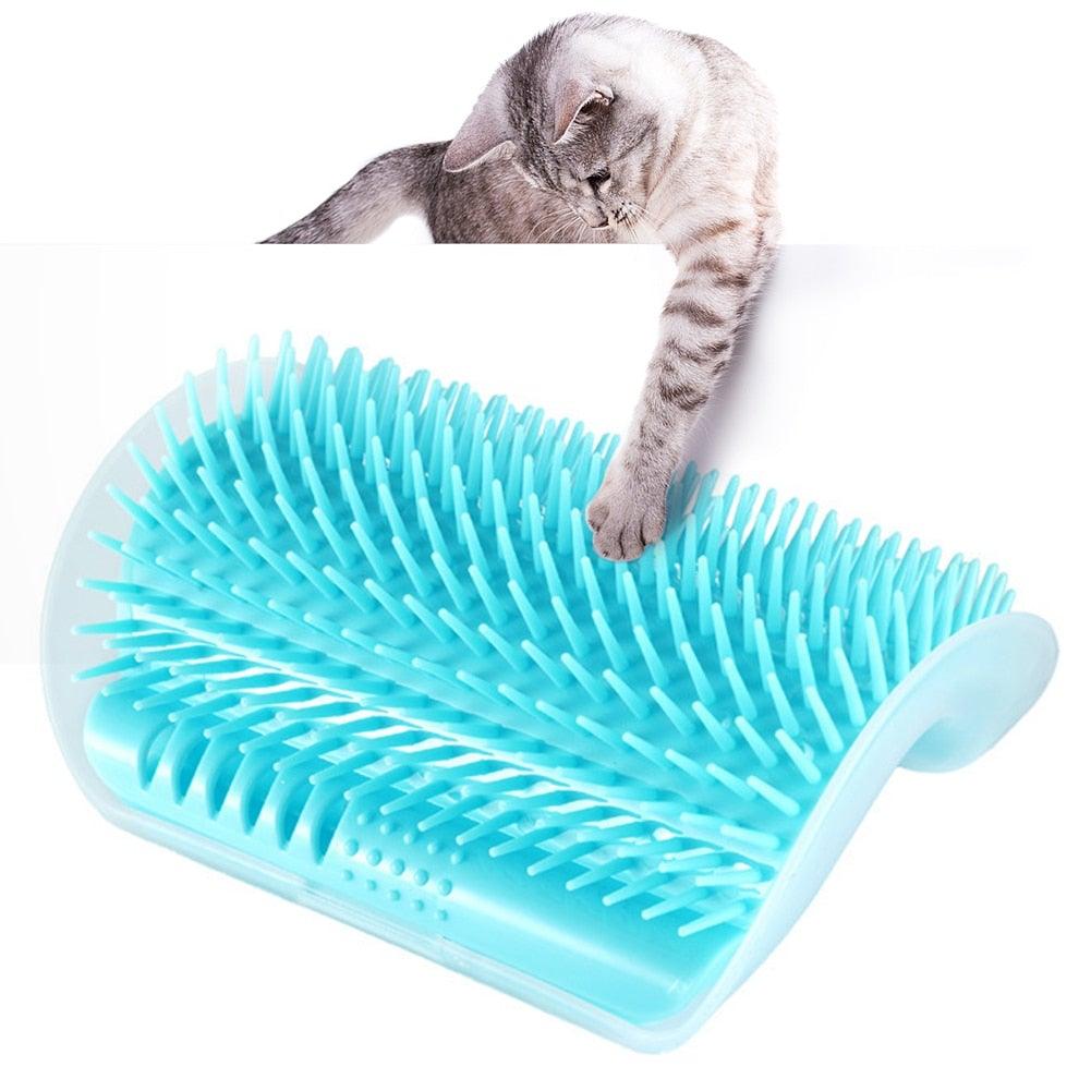 Cat Scratcher Corner Pet Brush Comb Play Cat Toy Plastic Scratch Bristles Arch Massager  Self Groomer with Catnip Pouch Cat Wall Corner Massage Groomer Cat Self Grooming Brush