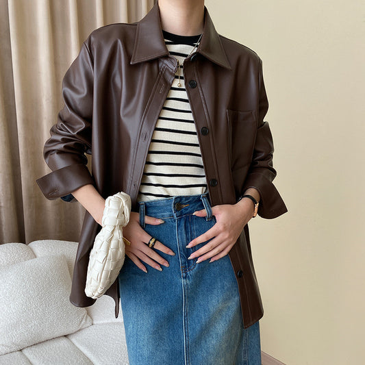 Women's Autumn Loose Leather Coat