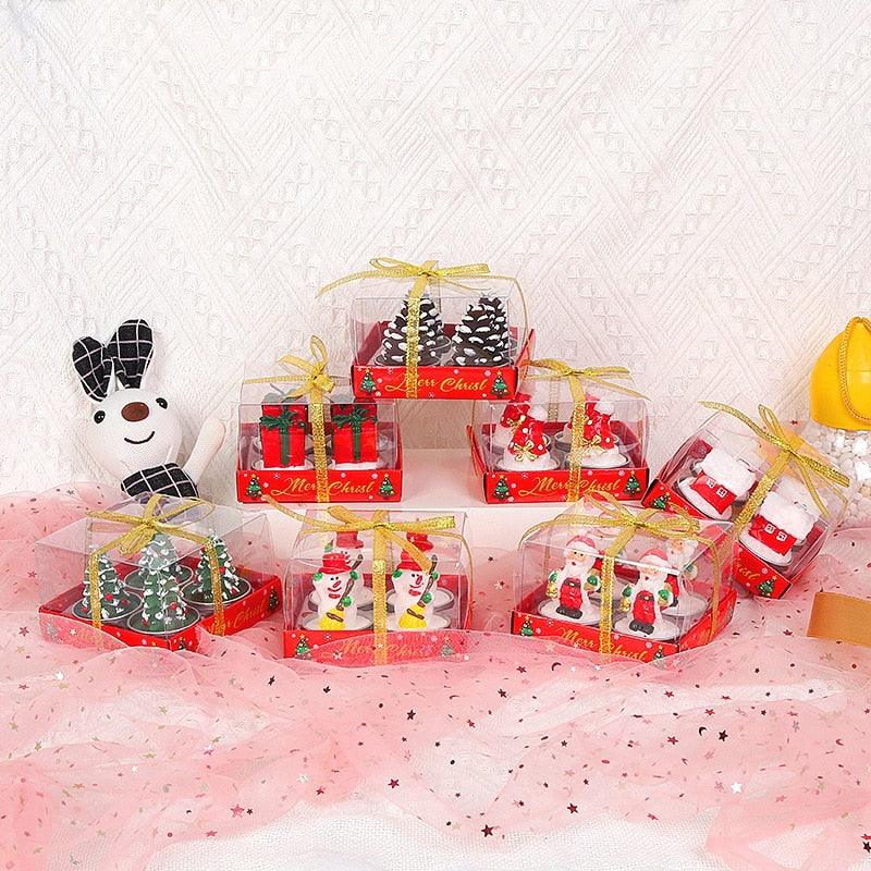 Christmas Candle Themed Festival Ornament Christmas Tea light Candles Handmade Delicate Santa Claus Snowman Pine Cones Christmas Tree Candles Christmas Home Decorations Decorative Cartoon Shaped Candle Home Decor
