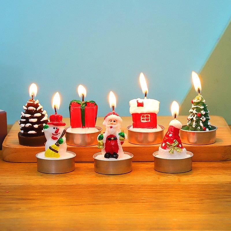Christmas Candle Themed Festival Ornament Christmas Tea light Candles Handmade Delicate Santa Claus Snowman Pine Cones Christmas Tree Candles Christmas Home Decorations Decorative Cartoon Shaped Candle Home Decor