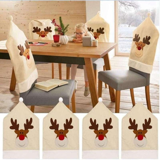 Christmas Hat Chair Cover Xmas Santa Claus Deer Elk Dining Chair Covers for Kitchen Placemat Dining Seat Christmas Home Decor r Back Cover Removable Washable Chair Protector Cover For Kitchen Dining Room Chairs and Living Room 50x60cm