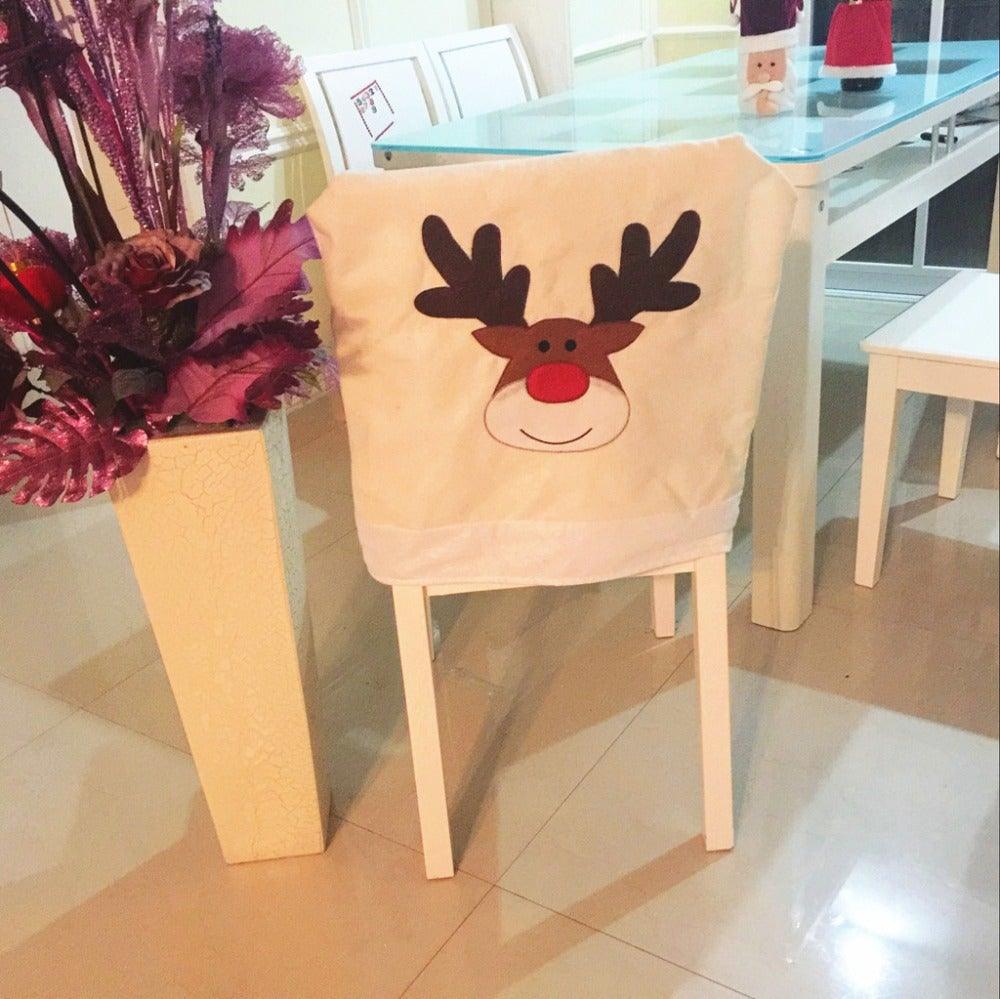 Christmas Hat Chair Cover Xmas Santa Claus Deer Elk Dining Chair Covers for Kitchen Placemat Dining Seat Christmas Home Decor r Back Cover Removable Washable Chair Protector Cover For Kitchen Dining Room Chairs and Living Room 50x60cm