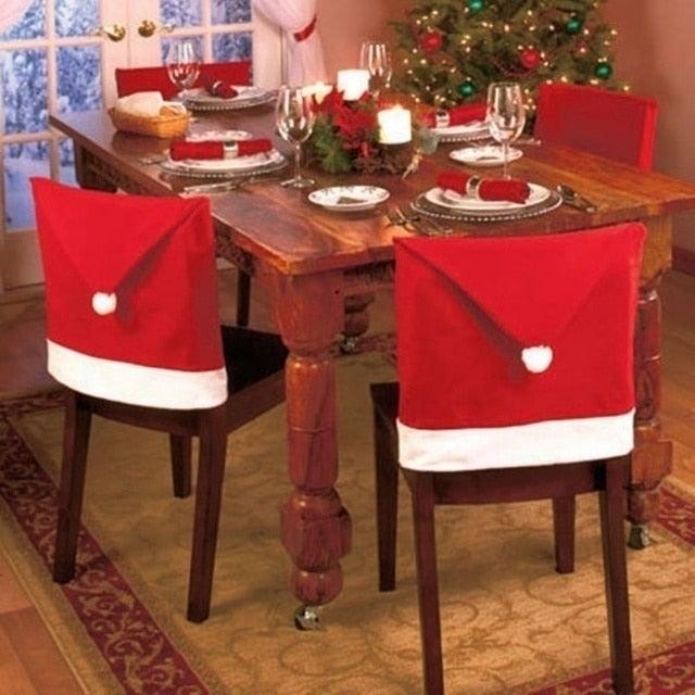 Christmas Hat Chair Cover Xmas Santa Claus Deer Elk Dining Chair Covers for Kitchen Placemat Dining Seat Christmas Home Decor r Back Cover Removable Washable Chair Protector Cover For Kitchen Dining Room Chairs and Living Room 50x60cm