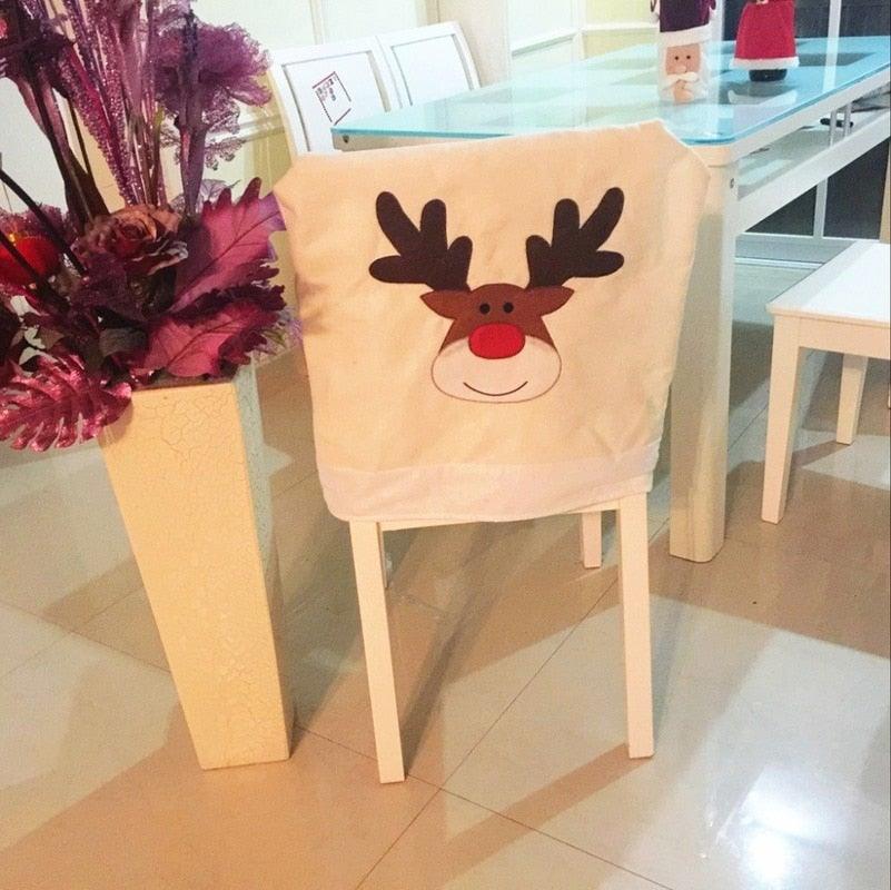 Christmas Hat Chair Cover Xmas Santa Claus Deer Elk Dining Chair Covers for Kitchen Placemat Dining Seat Christmas Home Decor r Back Cover Removable Washable Chair Protector Cover For Kitchen Dining Room Chairs and Living Room 50x60cm
