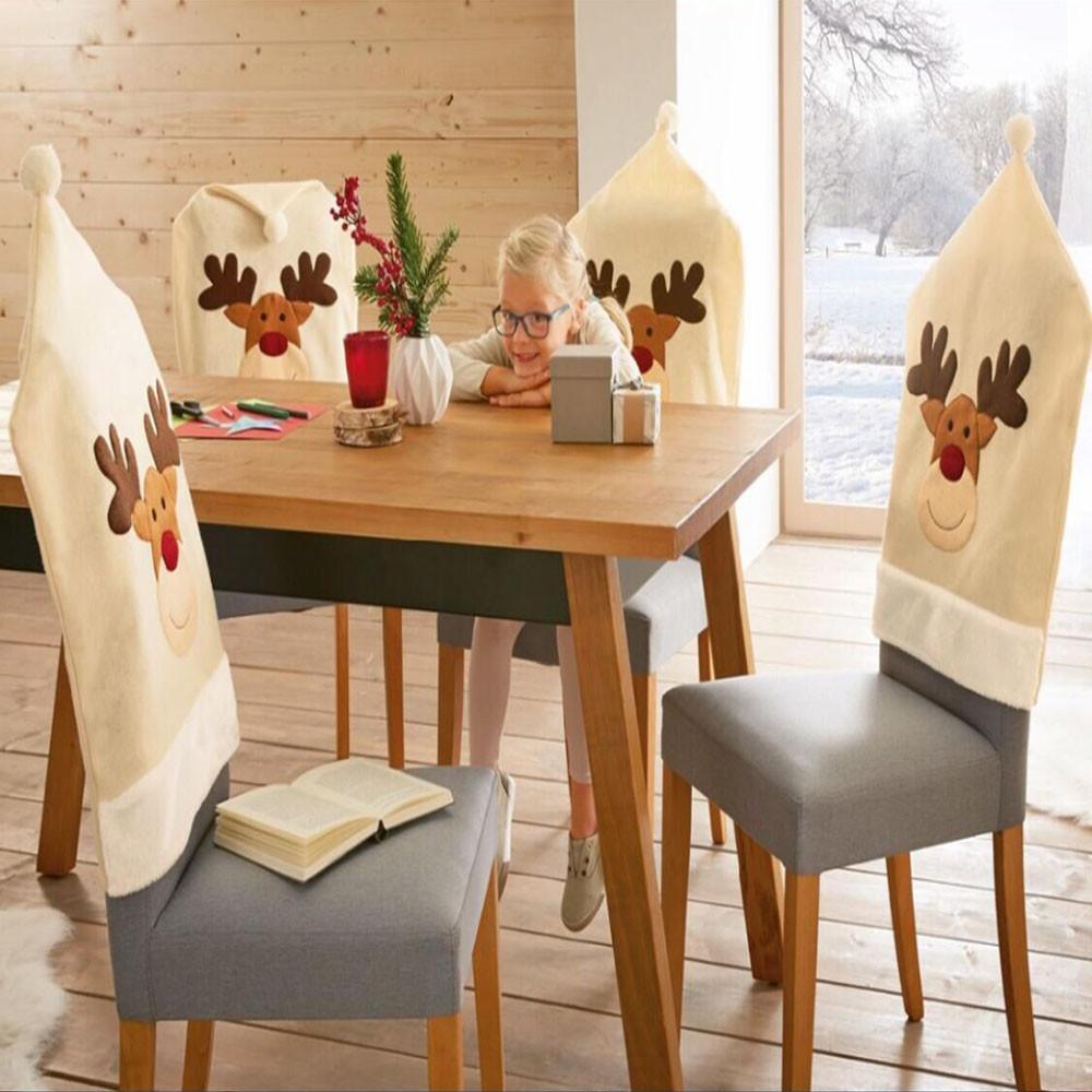 Christmas Hat Chair Cover Xmas Santa Claus Deer Elk Dining Chair Covers for Kitchen Placemat Dining Seat Christmas Home Decor r Back Cover Removable Washable Chair Protector Cover For Kitchen Dining Room Chairs and Living Room 50x60cm