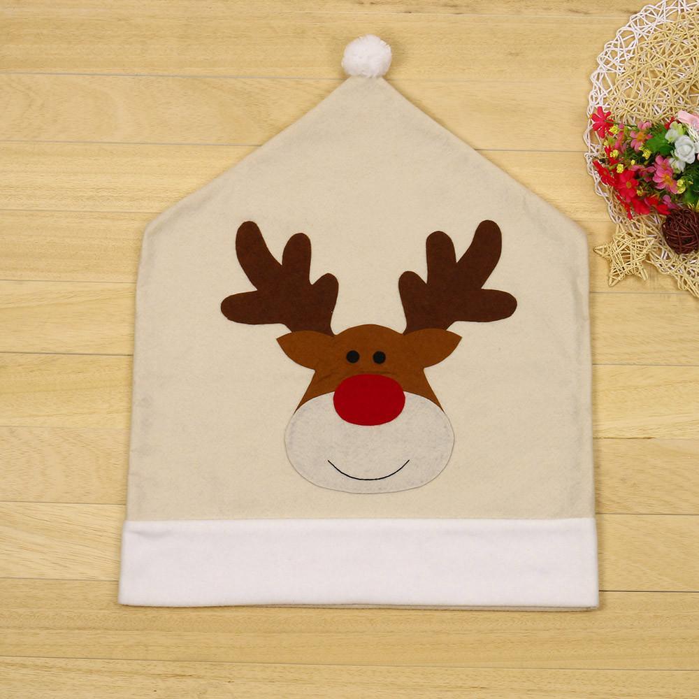 Christmas Hat Chair Cover Xmas Santa Claus Deer Elk Dining Chair Covers for Kitchen Placemat Dining Seat Christmas Home Decor r Back Cover Removable Washable Chair Protector Cover For Kitchen Dining Room Chairs and Living Room 50x60cm
