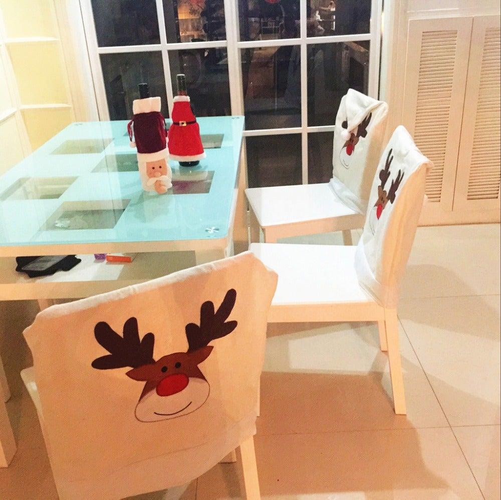 Christmas Hat Chair Cover Xmas Santa Claus Deer Elk Dining Chair Covers for Kitchen Placemat Dining Seat Christmas Home Decor r Back Cover Removable Washable Chair Protector Cover For Kitchen Dining Room Chairs and Living Room 50x60cm