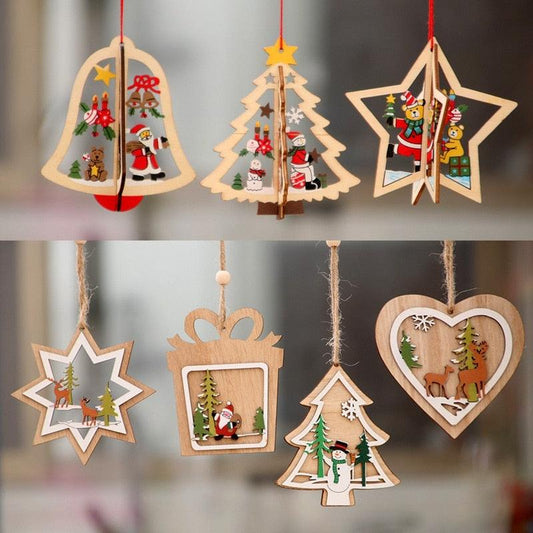 Christmas Ornament Wooden Hanging Pendants Star Tree Bell Christmas Hanging Wooden Ornament Hollow Fretwork Laser Cutting Wood Carving Christmas Tree Hanging Ornaments Decorations for Holiday Season Festival Christmas Decorations For Home Party New Year