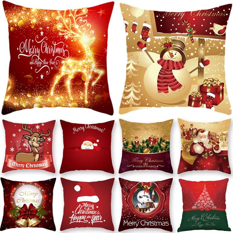 Christmas Xmas Red Pillow Case Tree Decoration Xmas Series Cushion Cover Case Pillow Zippered Square Pillowcase Santa Claus Cushion Cover Christmas Decorations For Home Snowman 45x45CM