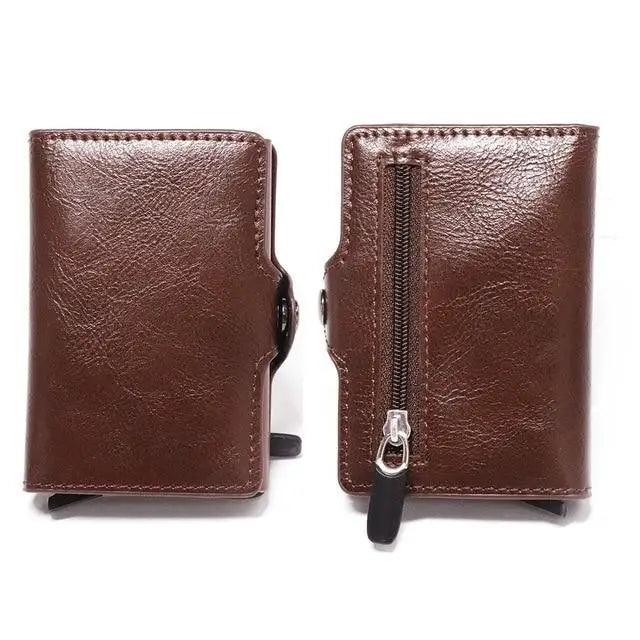 Classic Multifunction Automatic Aluminum Alloy Leather Credit Card Holder Retro New Pop-Up Card Ejector Business Wallets For Men