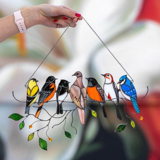 Colored Window Bird Pendant Wind Chime Metal Tropical Bird Hanging Decorations Hanging Sun Catcher Stained Bird Gifts For Bird Lovers Metal Humming Bird Decor For Patio Decor Door Crafts Home Accessories