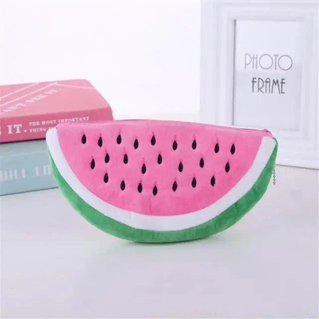 Colorful Watermelon Shaped Plush Soft Students Pencil Case  Makeup Pouch Cute Design