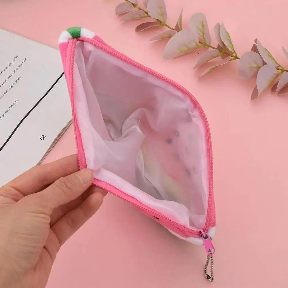 Colorful Watermelon Shaped Plush Soft Students Pencil Case  Makeup Pouch Cute Design