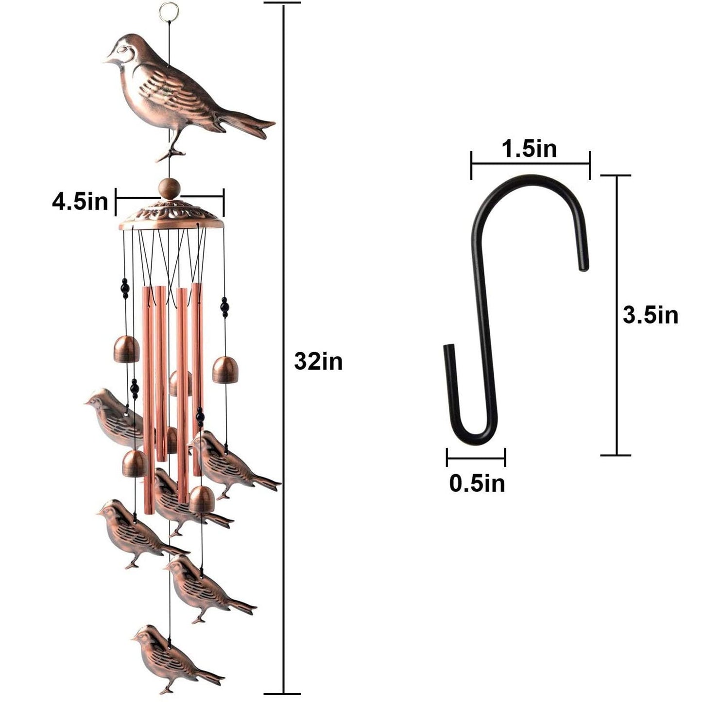 Copper Wind Chimes Outdoor Classic Wind Chimes Memorial Wind Chime Gifts for Grand Mother Garden Yard Decor Gift