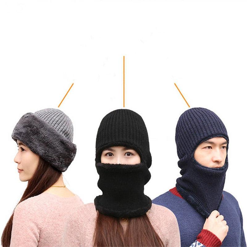 Coral Fleece Winter hat Beanies Hat Scarf Warm Breathable Wool Knitted Hat For women Double Layers Protection Cap Mask Scarf Hat Set Outdoor Sport Warm Beanies Hat For Men Knitted Hats Bandana Hiking Camping Kid Neck Warmer Cap