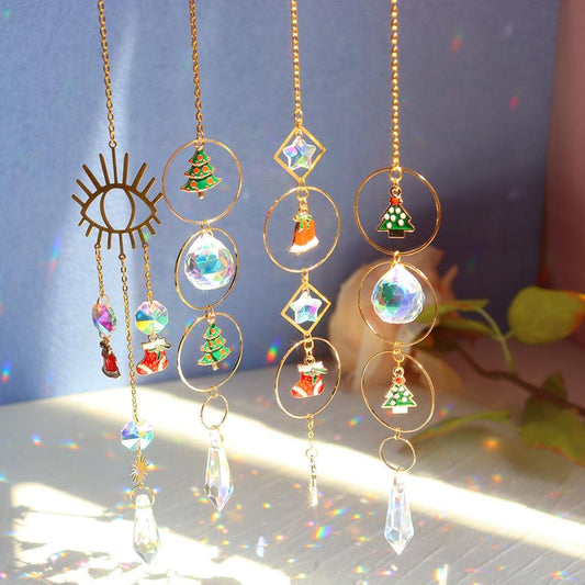 Crystal Hanging Sun-catchers Beads Colorful Chandelier Wind Chime Handmade Pendant Hanging Drop For Garden Window Curtain Chandelier Home Decor Christmas Pendant Gifts Ornament For Garden Window Car Wedding Plants