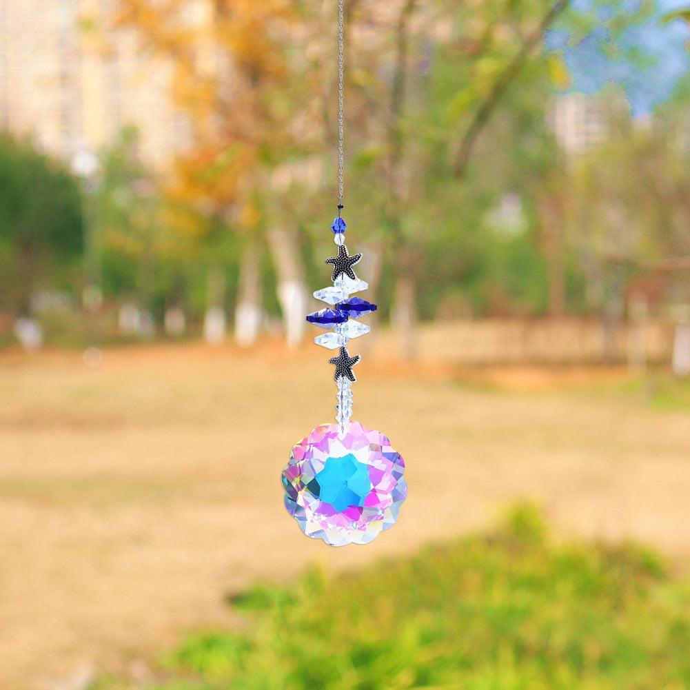 Crystal Wind Star Moon Pendant Handmade Sun Catcher Light Catcher Newly Designed Prism Crystal Colorful Light Prism Chandelier Glass Crystal Pendant Pearl Yarn Gift Handmade Garden Window Wedding Curtain Chandelier