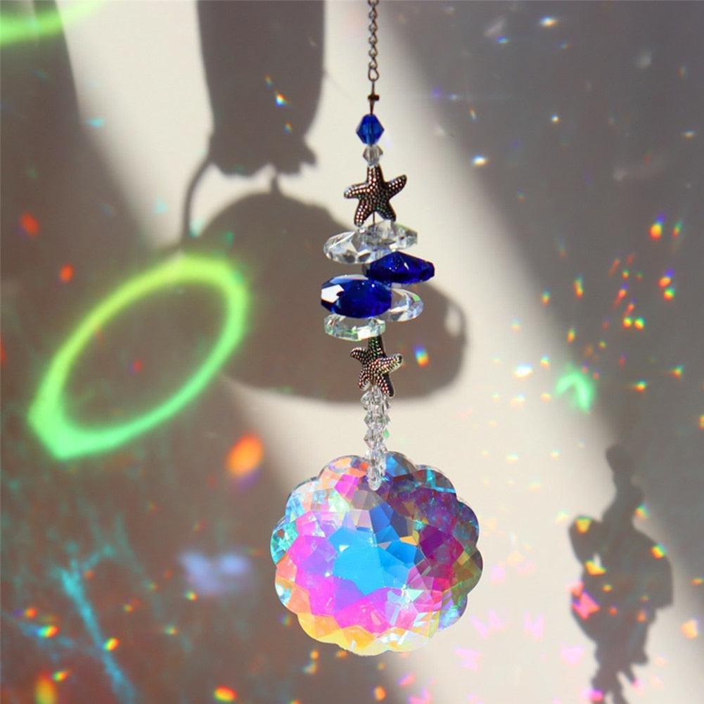 Crystal Wind Star Moon Pendant Handmade Sun Catcher Light Catcher Newly Designed Prism Crystal Colorful Light Prism Chandelier Glass Crystal Pendant Pearl Yarn Gift Handmade Garden Window Wedding Curtain Chandelier