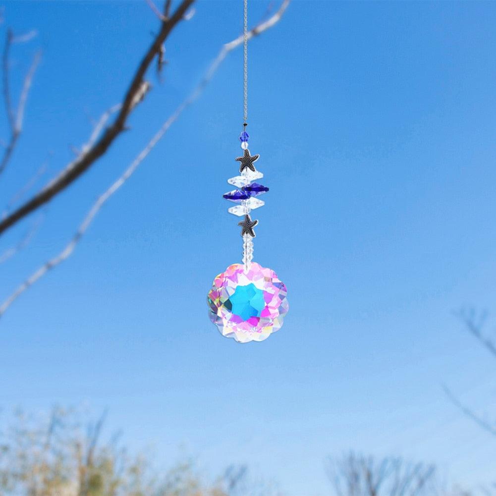 Crystal Wind Star Moon Pendant Handmade Sun Catcher Light Catcher Newly Designed Prism Crystal Colorful Light Prism Chandelier Glass Crystal Pendant Pearl Yarn Gift Handmade Garden Window Wedding Curtain Chandelier