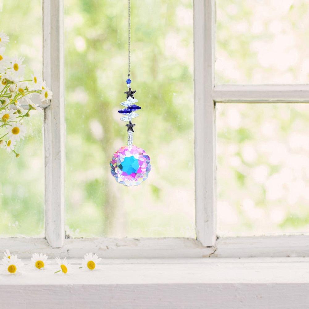 Crystal Wind Star Moon Pendant Handmade Sun Catcher Light Catcher Newly Designed Prism Crystal Colorful Light Prism Chandelier Glass Crystal Pendant Pearl Yarn Gift Handmade Garden Window Wedding Curtain Chandelier