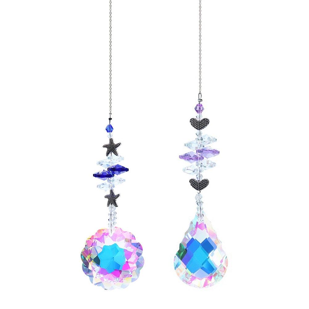 Crystal Wind Star Moon Pendant Handmade Sun Catcher Light Catcher Newly Designed Prism Crystal Colorful Light Prism Chandelier Glass Crystal Pendant Pearl Yarn Gift Handmade Garden Window Wedding Curtain Chandelier