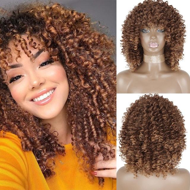 Cute Afro Wig Women Short Fluffy Hair Wigs with Bangs For Black Women Kinky curly Synthetic Hair For Party Dance Cosplay Wigs For Black Women Cosplay Wigs For Women
