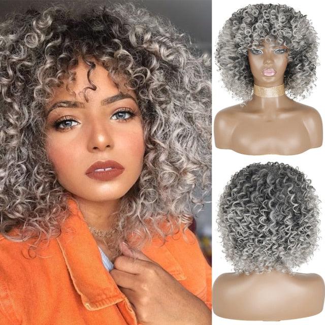 Cute Afro Wig Women Short Fluffy Hair Wigs with Bangs For Black Women Kinky curly Synthetic Hair For Party Dance Cosplay Wigs For Black Women Cosplay Wigs For Women