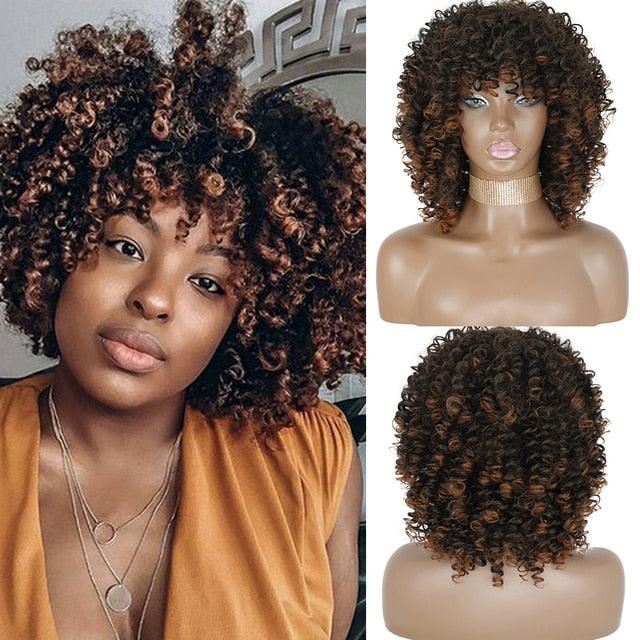 Cute Afro Wig Women Short Fluffy Hair Wigs with Bangs For Black Women Kinky curly Synthetic Hair For Party Dance Cosplay Wigs For Black Women Cosplay Wigs For Women