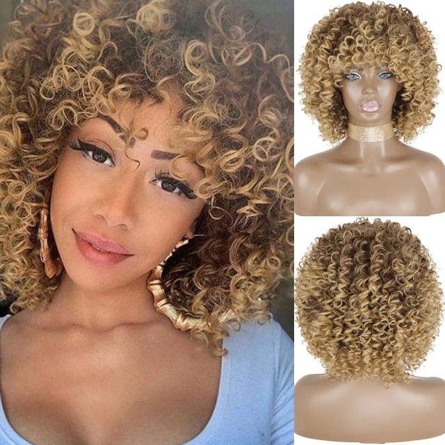 Cute Afro Wig Women Short Fluffy Hair Wigs with Bangs For Black Women Kinky curly Synthetic Hair For Party Dance Cosplay Wigs For Black Women Cosplay Wigs For Women