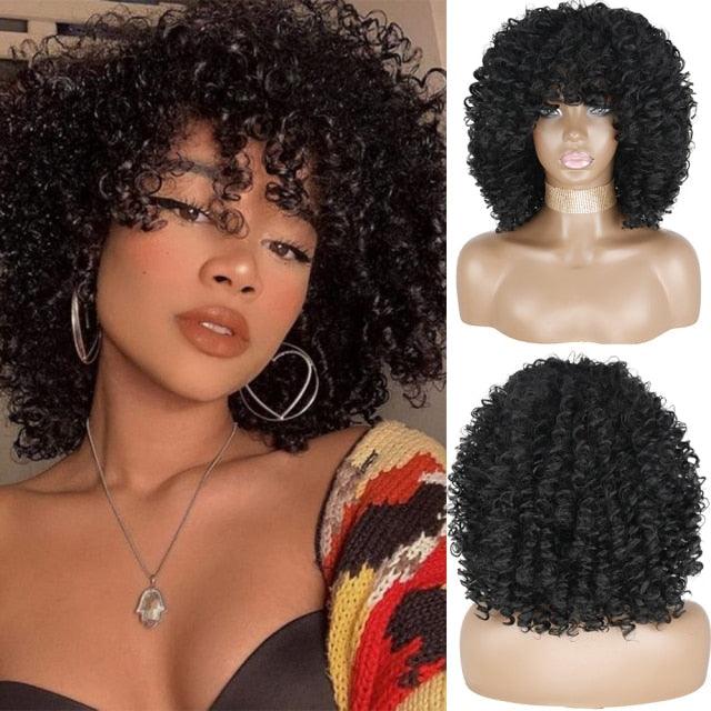 Cute Afro Wig Women Short Fluffy Hair Wigs with Bangs For Black Women Kinky curly Synthetic Hair For Party Dance Cosplay Wigs For Black Women Cosplay Wigs For Women