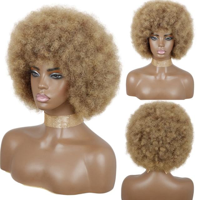 Cute Afro Wig Women Short Fluffy Hair Wigs with Bangs For Black Women Kinky curly Synthetic Hair For Party Dance Cosplay Wigs For Black Women Cosplay Wigs For Women