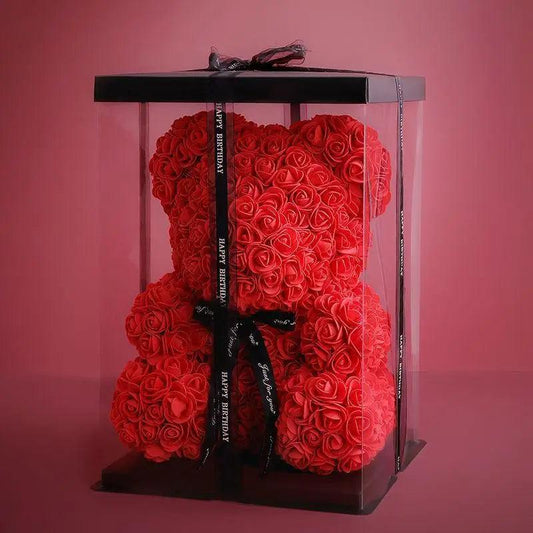 Cute artificial rose flower teddy bears gift box for home decor - Christmas Valentine's Day wedding day presents